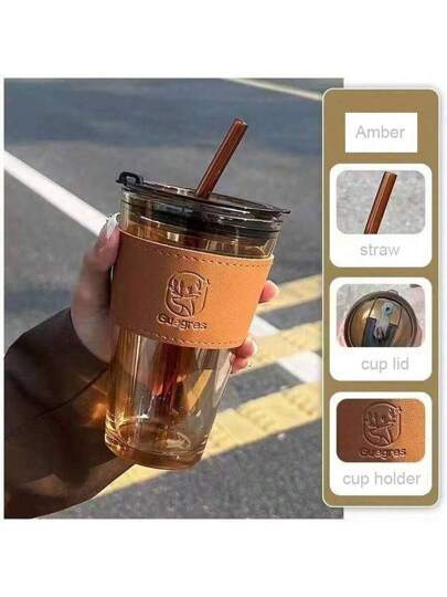 1 كوب زجاجي سعة 450 مل مع غطاء، كوب شاي الحليب مع قش، كوب قهوة العشاء، كوب طالب، كوب قهوة زجاجي مع غطاء، كوب شاي وحليب مع قش، أدوات شرب هدايا فاخرة