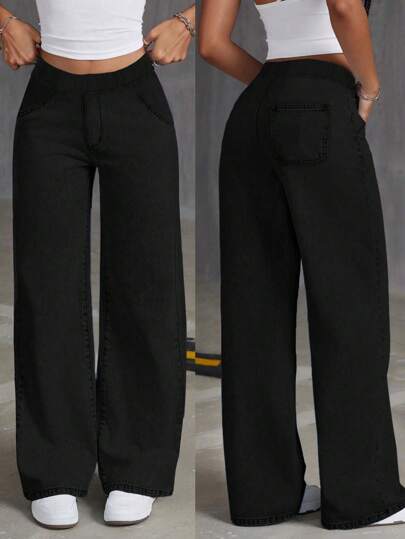 قطعة واحدة سراويل نسائية كاجوال فضفاضة للرياضة الخارجية مستقيمة الساق ذات جيوب، مناسبة للربيع/الصيف/الخريف