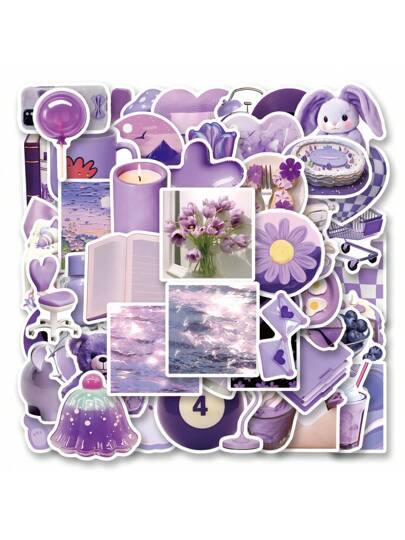 56 قطعة ملصقات بنفسجية جميلة، ملصقات طباعة كرتونية مقاومة للماء مناسبة لزجاجات المياه والأجهزة الكمبيوتر المحمولة والهواتف والسكاتبورد والغيتارات والحقائب والقصاصات والخوذات، هدايا ديكورات الحفلات للأطفال والمراهقين والبالغين