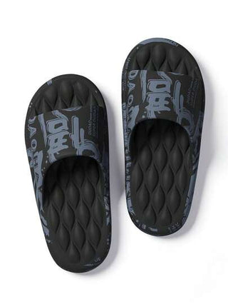 نعال منزل يونيسكس ناعمة للداخلي والخارجي ، أسود/أبيض ، المقاسات 48-49 ، تصاميم مطبوعة عشوائية