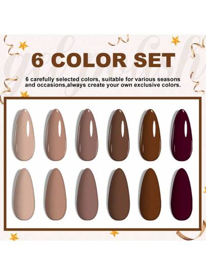 مجموعة طلاء أظافر جل لون بني بدرجات - 6 ألوان من ليمغيرل، طلاء أظافر جل لون بني كريمي 2025، طقم طلاء أظافر محايد للنسائية قابل للنزع بالنقع، مجموعة لتصميم الأظافر هدية مناسبة للبنات والنساء