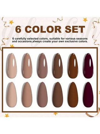 مجموعة طلاء أظافر جل لون بني بدرجات - 6 ألوان من ليمغيرل، طلاء أظافر جل لون بني كريمي 2025، طقم طلاء أظافر محايد للنسائية قابل للنزع بالنقع، مجموعة لتصميم الأظافر هدية مناسبة للبنات والنساء