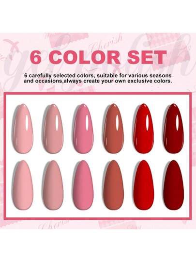 طقم طلاء أظافر جل الزهري من LIMEGIRL، طقم 6 ألوان متألقة وزاهية من الوردي الفاتح، معالجة بالضوء البنفسجي لاستخدام صالون التجميل والفنون المنزلية لليدين