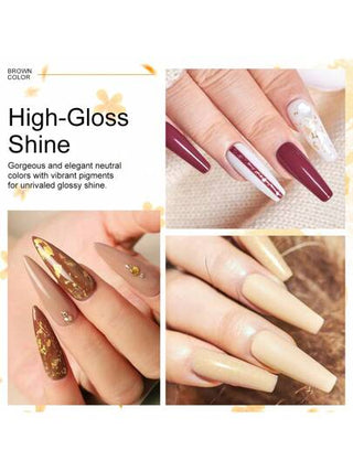 LIMEGIRL طقم طلاء أظافر جل 9 قطع للربيع والصيف من ليمجيرل، 8 مل ألوان إطلاك أظافر جل، بني قهوة طلاء أظافر جل نصف دائم، طلاء قابل للنزع باستخدام الأشعة فوق البنفسجية أو الصمغ الضوئي، تصاميم فنية للأظافر، هدية مثالية للنساء والفتيات واستخدام صالون المنزلي