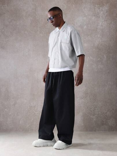 SUMWON بنطلون لِلْخَصْرِ واسع الجدا بقصة تكسير عالية الموضة بطابع ياباني للشارع بنمط بليزر فضفاض مرن الخصر، بناطيل كاجوال لفصلي الخريف والشتاء