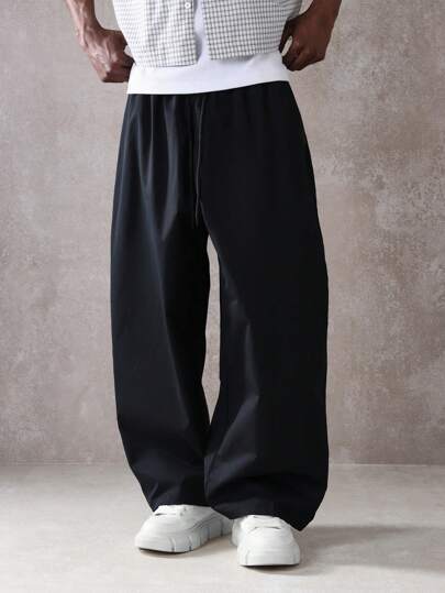 SUMWON بنطلون لِلْخَصْرِ واسع الجدا بقصة تكسير عالية الموضة بطابع ياباني للشارع بنمط بليزر فضفاض مرن الخصر، بناطيل كاجوال لفصلي الخريف والشتاء