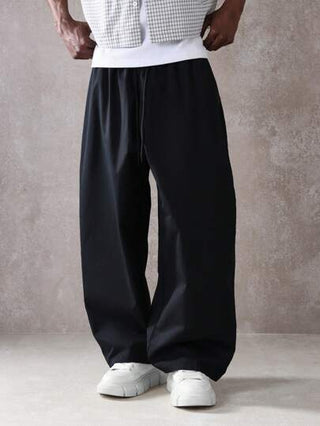 SUMWON بنطلون لِلْخَصْرِ واسع الجدا بقصة تكسير عالية الموضة بطابع ياباني للشارع بنمط بليزر فضفاض مرن الخصر، بناطيل كاجوال لفصلي الخريف والشتاء