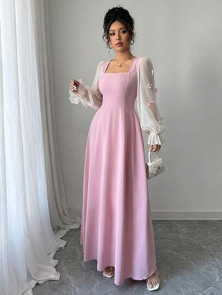 فساتين حريمي Modelyn العيد فستان نسائي مخصر بخصر مزين بخناق ولمسات زهرية ثلاثية الأبعاد منسوج كرباتش