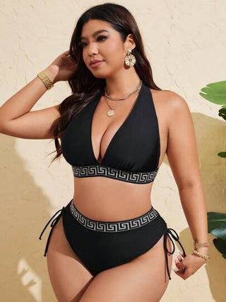 Swim Lushoire مجموعتين من بيكيني منظومة الحمالات المربوطة الحرة الظهر بتفصيل مثلث خلفي قابل للشد للنساء كبيرات الحجم، ملابس سباحة عطلات شاطئية بأسلوب بسيط وجذاب
