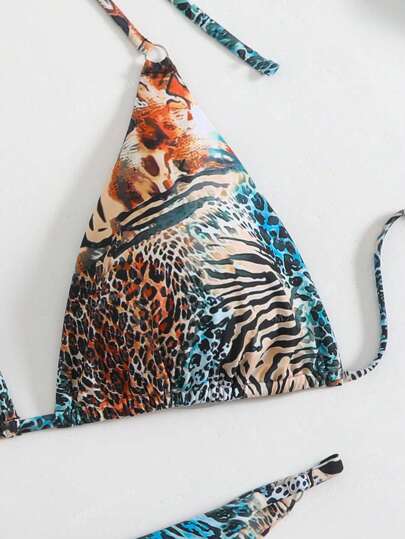 بيكيني من قطعتين للسيدات ذو طبعات جلدية نمر وجرو الأسود والأبيض، مناسب للحجم الكبير، مع أربطة، لحمام السباحة والعطلات الشاطئية الصيفية