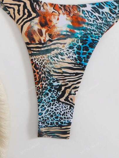 بيكيني من قطعتين للسيدات ذو طبعات جلدية نمر وجرو الأسود والأبيض، مناسب للحجم الكبير، مع أربطة، لحمام السباحة والعطلات الشاطئية الصيفية