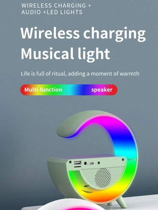 شاحن لاسلكي 3 في 1، ضوء ضبابي وسماعة بلوتوث - سماعة بلوتوث مع مصباح جو ملون RGB متعدد الألوان، يدعم بطاقة TF، أقراص USB، الراديو وأكثر