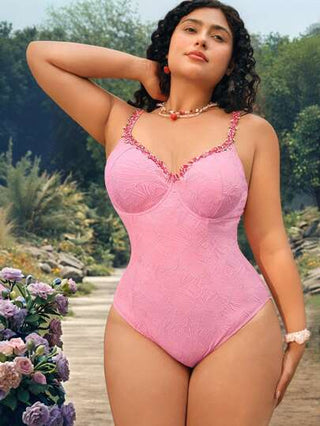 Swim Mod بدلة سباحة من قطعة واحدة للمرأة البدينة، زهور لطيفة وجميلة، حمالة أكوامال، دعم صدر، نسيج منسوج للأجازات الشاطئية، باللون الوردي