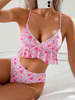 طقم تانكيني حريمي Swim ملابس علوية كام قصيرة سباغيتي مثيرة للنساء بياقة على شكل V وتريمات من الكشكشة