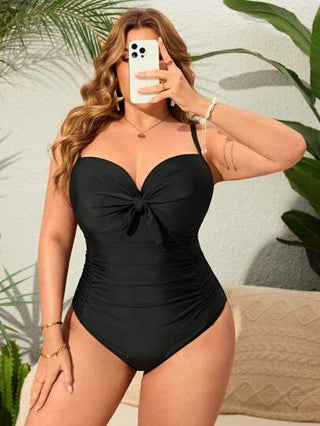 Swim Lushoire ملابس سباحة قطعة واحدة للسيدات بحجم كبير بلون أحادي بحمالات وسلك مدعم ، أنيقة وعصرية لأيام العطلات والشاطئ