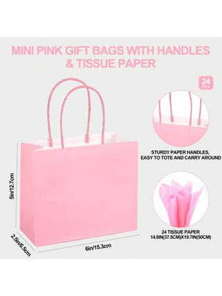 24 حزمة من أكياس الهدايا الورقية الصغيرة باللون الزهري بمقاس 6x5x2.5 بوصة (15.5سم العرض x 12.7سم الارتفاع x 6.5سم العمق) و 24 ورقة من ورق التغليف للهدايا الصغيرة لحفلات الأعياد/ الشموع/ هدايا الأعمال الصغيرة، أكياس بضائع صغيرة كيوت وملائمة لحفلات الزفاف و