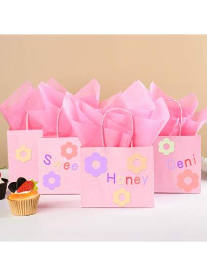 24 حزمة من أكياس الهدايا الورقية الصغيرة باللون الزهري بمقاس 6x5x2.5 بوصة (15.5سم العرض x 12.7سم الارتفاع x 6.5سم العمق) و 24 ورقة من ورق التغليف للهدايا الصغيرة لحفلات الأعياد/ الشموع/ هدايا الأعمال الصغيرة، أكياس بضائع صغيرة كيوت وملائمة لحفلات الزفاف و