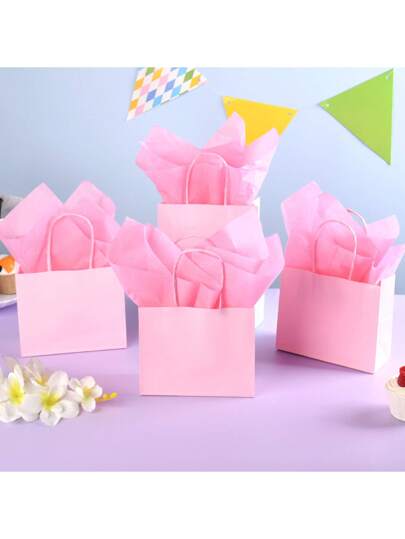 24 حزمة من أكياس الهدايا الورقية الصغيرة باللون الزهري بمقاس 6x5x2.5 بوصة (15.5سم العرض x 12.7سم الارتفاع x 6.5سم العمق) و 24 ورقة من ورق التغليف للهدايا الصغيرة لحفلات الأعياد/ الشموع/ هدايا الأعمال الصغيرة، أكياس بضائع صغيرة كيوت وملائمة لحفلات الزفاف و