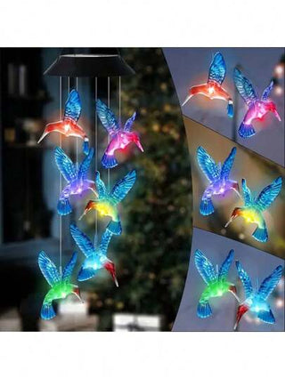 1 قطعة عمود رياح بتأثير طائر الكوليبري الضوئي الشمسي للخارج، متغير اللون مقاوم للماء، أضواء عمود الرياح بشكل طائر الكوليبري، ضوء ديكوري مناسب للحديقة والشرفة والحفلات والفناء والديكور النافذة