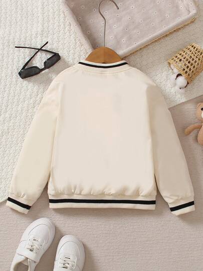 SHEIN سترة الكلية شخص & طباعة الحصان مقلم مخطط مبطن حراري ولد طفل