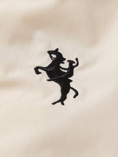 SHEIN سترة الكلية شخص & طباعة الحصان مقلم مخطط مبطن حراري ولد طفل