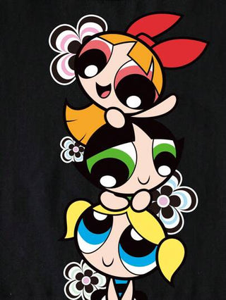 ملابس بناتي THE POWERPUFF GIRLS X تي شيرت كاجوال قصير الأكمام للبنات المراهقات مزيَن بنمط الأزهار والفقاعات والزنبق ، صيفي