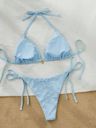 Swim Mod بدلة سباحة قطعتين للمرأة البدينة، جميلة بنقشة زهرية وملمس للعطلة الشاطئية، ملابس علوية ظهرها مكشوف وقصيرة بخصر مرتفع