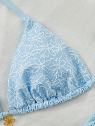 Swim Mod بدلة سباحة قطعتين للمرأة البدينة، جميلة بنقشة زهرية وملمس للعطلة الشاطئية، ملابس علوية ظهرها مكشوف وقصيرة بخصر مرتفع