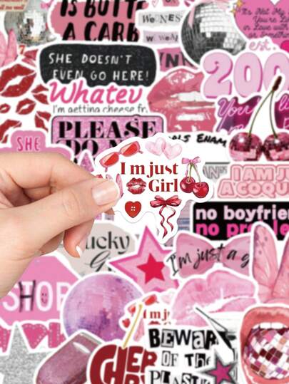 50 ملصق وردي بعبارة فتيات فقط، ملصقات جمالية مضحكة للرذاذ على زجاجات المياه والأجهزة المحمولة والأمتعة والغيتار والزلاجات والهواتف، مقاوم للماء