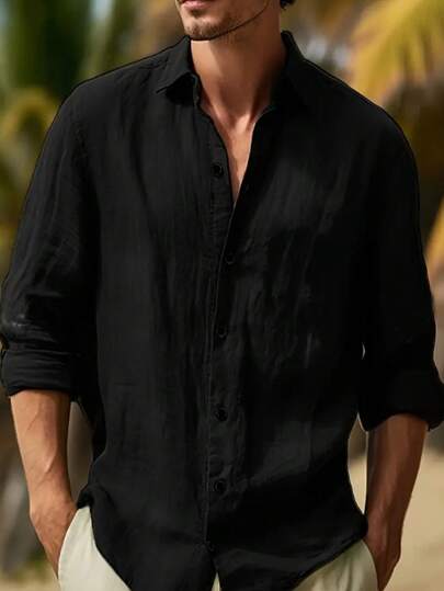 قميص بولو كلاسيكي كاجوال من القطن بأكمام طويلة وألوان سادة، مناسب للأنشطة الخارجية والتنقل والأساسيات، للخريف