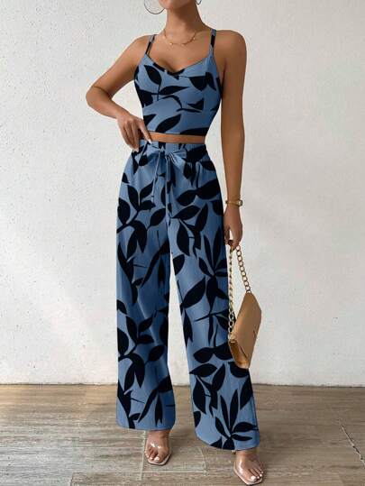 INAWLY 2 قطعة/طقم من الرقبة الحزام سبغيتي النساء مطبوع بالأزهار ذات الخصر المرن المربوط بفيونكة كلوت الخصر