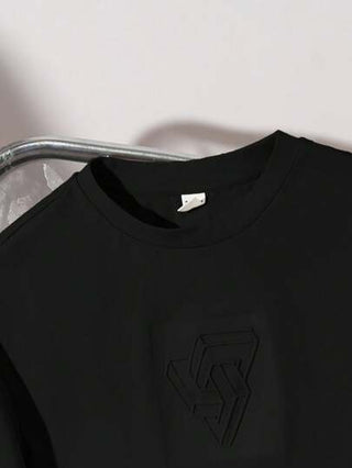 SHEIN تي شيرت T بياقة دائرية كنزة قصير الأكمام قصير ملائم بارز الطبعة الهندسية ملابس غير رسمية رياضية لصبي المراهق