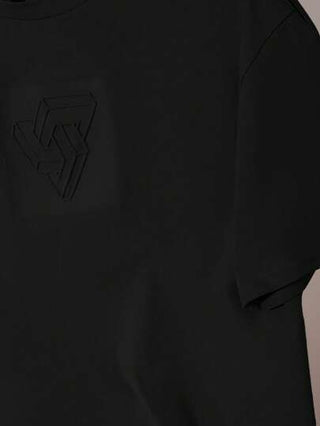 SHEIN تي شيرت T بياقة دائرية كنزة قصير الأكمام قصير ملائم بارز الطبعة الهندسية ملابس غير رسمية رياضية لصبي المراهق