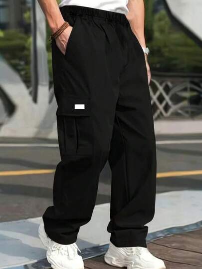 قطعة واحدة من البنطلون الشاحن الكلاسيكي ذي الساق المستقيمة باللون الأحادي للأولاد/المراهقين