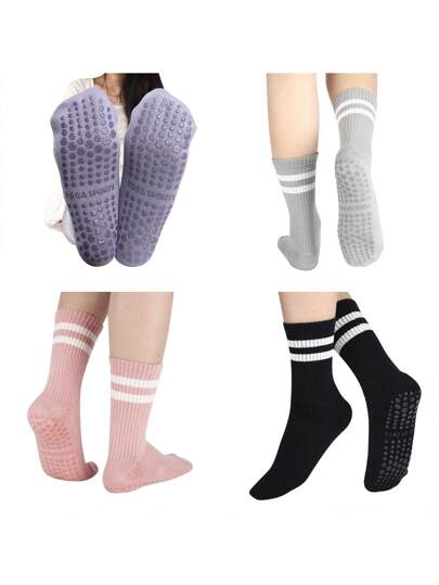 زوج جوارب لليوغا والبيلاتس ذو إمساك للنساء، جوارب كاجوال مانعة للانزلاق، مناسبة للياقة البدنية والتمارين الطبية والجوارب الطويلة