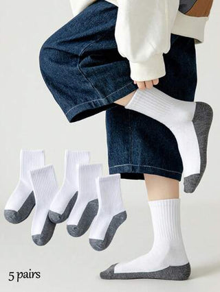 5 أزواج من جوارب الرياضة الكلاسيكية لطلاب البنين والبنات في الأعمار من 1 إلى 16 سنة ، مناسبة للربيع والصيف والخريف والشتاء، جوارب رقبة مستديرة، سهلة التنظيف