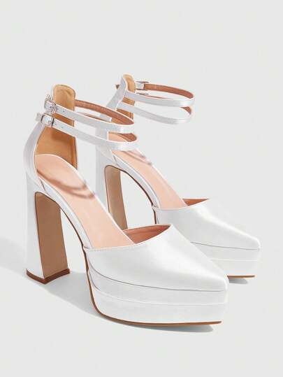 Cuccoo CUCCOO LuxiPop كعب عريض مع إبزيم حول الكاحل، أحذية نسائية ذات كعب عالٍ وبطانة مرتفعة بلون شمبانيا، أنيقة وفاخرة مناسبة للزفاف أو المناسبات الرسمية