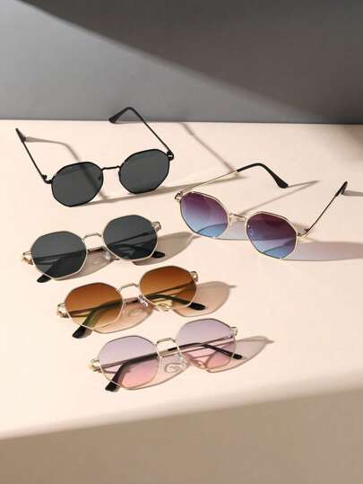 5 قطع نظارات مع إطار معدني هندسي ملون كلاسيكية ، نظارات أساسية لا تنتقل من الموضة ، مناسبة للملابس والسفر والتخييم وتناسب الشباب ، إكسسوارات مميزة