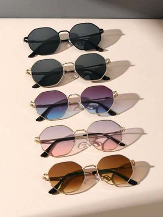 5 قطع نظارات مع إطار معدني هندسي ملون كلاسيكية ، نظارات أساسية لا تنتقل من الموضة ، مناسبة للملابس والسفر والتخييم وتناسب الشباب ، إكسسوارات مميزة