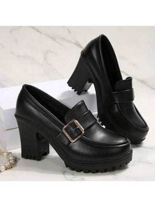 أحذية نسائية عصرية ذات كعب سميك وكعب عالي مصنوعة من الجلد، قاع ناعم لأحذية الأمهات مع منصة مقاومة للماء، أحذية خفيفة للعمل