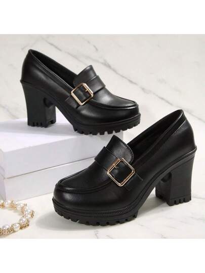 أحذية نسائية عصرية ذات كعب سميك وكعب عالي مصنوعة من الجلد، قاع ناعم لأحذية الأمهات مع منصة مقاومة للماء، أحذية خفيفة للعمل