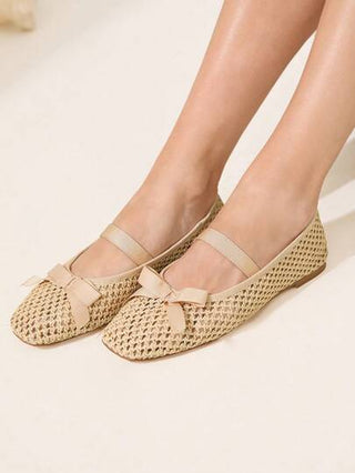 CUCCOO CHICEST حذاء ماري جين مربع الأصبع مريح وعصري مصنوع من منسوجات، لون بيج، لأسلوب الصيف والإجازة في الشاطئ والهاواي