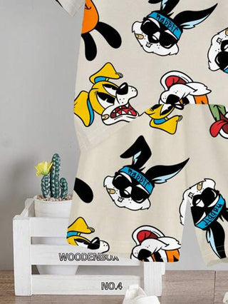 مجموعة تيشيرت بياقة طاقم وشورت 2 قطعة، بطبعة كلب كرتوني غير رسمي للأطفال الصبية، صيفي