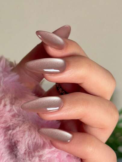 24 قطعة/مجموعة ألوان أظافر بتصميم "عين القطة البلوري" الحلوة والجذابة للاستخدام اليومي والحفلات الراقصة، شكل اللوز الطويل قابل للتلبيس، بما في ذلك: 1 قطعة غراء جيلي و1 قطعة مبرد أظافر، لون وردي مغبر للأظافر الملائم لصيف المرأة والفتاة