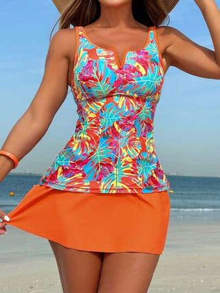 طقم تانكيني حريمي Swim Lushoire طقم ملابس صيفية للشاطئ للنساء قطعتين وصول جديدة ,طقم ملابس سباحة ذو نمط أوراق نباتية استوائية، مصمم بنطاق قابل للتعديل وحشوات مناسب