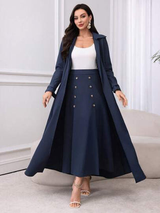 طقم حريمي قطعتين Modelyn العيد مجموعة بيزة للنساء مكونة من: معطف طويل الأكمام وسترة خفيفة من القماش الصلب، وتنورة خطوة مزدوجة الصدر. مجموعة أنيقة مكونة من قطعتين