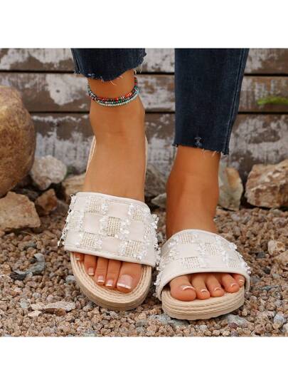 أحذية شاطئ كاجوال سهلة مسطحة، صنادل أنيقة ومريحة للنساء، مناسبة للارتداء مع الفساتين، أحذية شبشب شاطئ أنيقة للسيدات، مانعة للانزلاق ومتينة