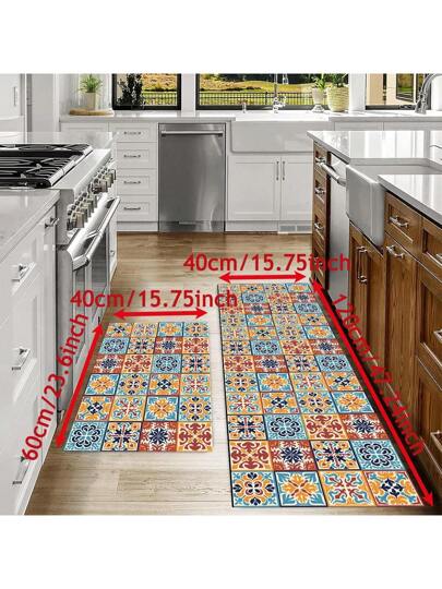 1 قطعة سجادة مطبوعة ثلاثية الأبعاد ذات نمط هندسي قديم من الجل السيليكا المضادة للانزلاق، مناسبة للمطبخ وغرفة المعيشة والنوم والممر والحمام وغرفة الغسيل، من البوليستر للاستخدام الداخلي والخارجي