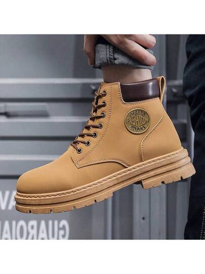 بطانة معطف، بوت رجالي عالي الكاحل مع رباط، رؤوس مدورة، بوت كارجو مضادة للانزلاق، بوت قتالية صحراوية للخارج، بوت جلدية دراجات نارية، تتناسب مع البنطلون الجينز