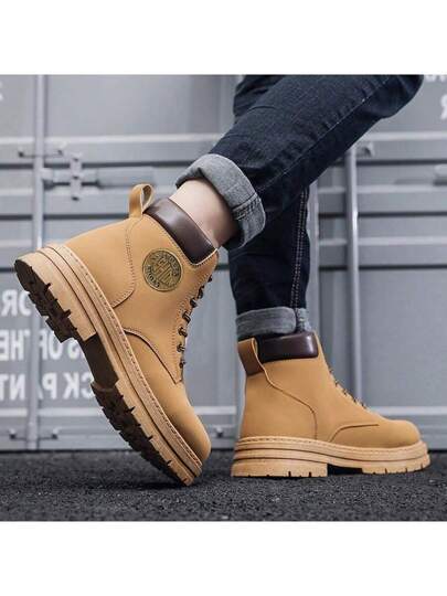 بطانة معطف، بوت رجالي عالي الكاحل مع رباط، رؤوس مدورة، بوت كارجو مضادة للانزلاق، بوت قتالية صحراوية للخارج، بوت جلدية دراجات نارية، تتناسب مع البنطلون الجينز